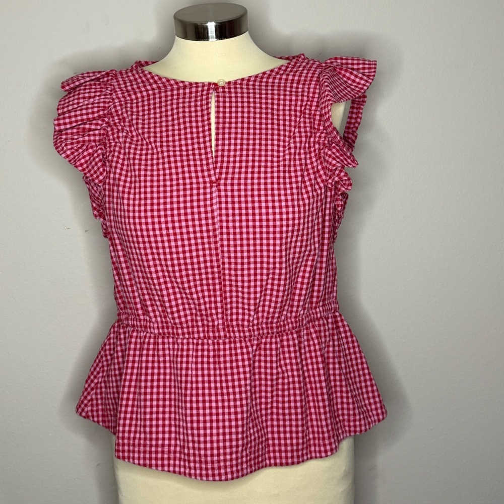 Pink Gingham Ruffle Sleeve Top